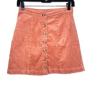 High Waisted Button Up Corduroy Mini Skirt